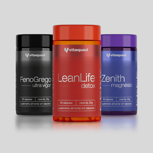 Kit Completo Vitaquad - 3 Suplementos Essenciais (LeanLife Detox + FenoGrego Ultra Vigor + Zenith Magnésio)
